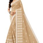Vajralakshmifabrics® Premium Linen Cotton Saree – Desert Sand | Running Blouse | Premium Woven Border