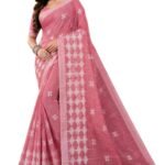 Vajralakshmifabrics® Premium Linen Cotton Saree – Dusty Rose | Running Blouse | Rich Woven Pallu